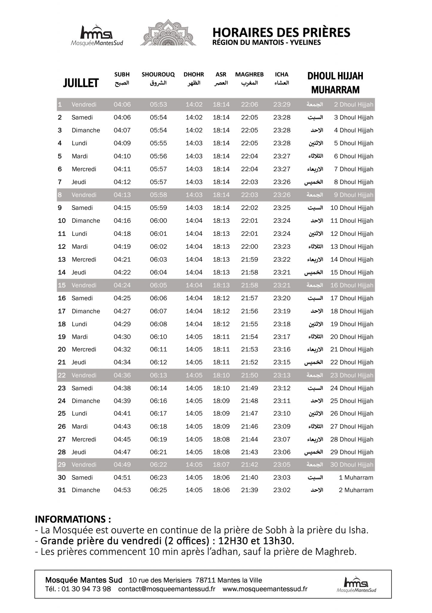 Horaire Priere Perpignan 2022